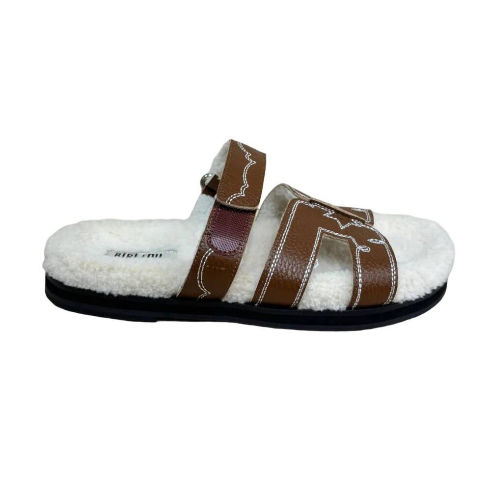 NEW BIBI LOU women's button flat sandals in brown